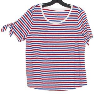Talbots Top Linen Nautical Preppy Coastal Summer Classic Boho Stripe Red Blue PL
